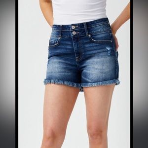 Womens KanCan High Rise Fray Hem 3.5in Denim Distressed Jean Shorts Size 27